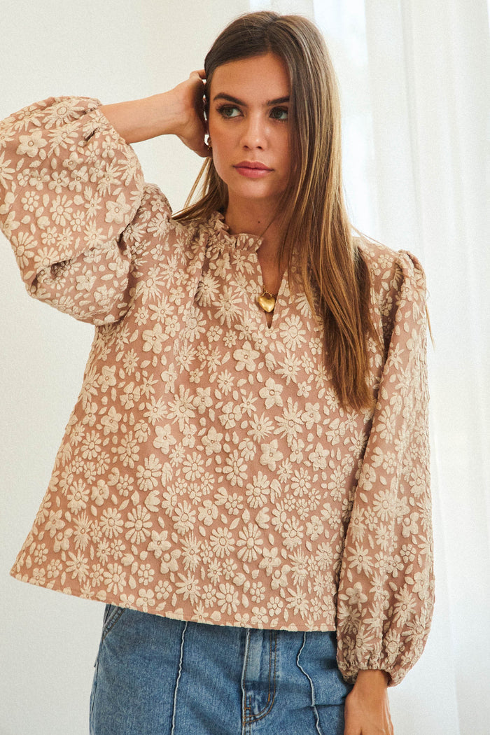 Jacquard Luxe Floral Pattern Balloon Top