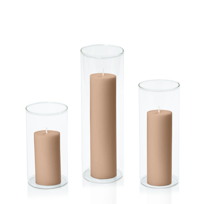 Latte 5cm Pillar in 8cm Glass, Med - Set of 6