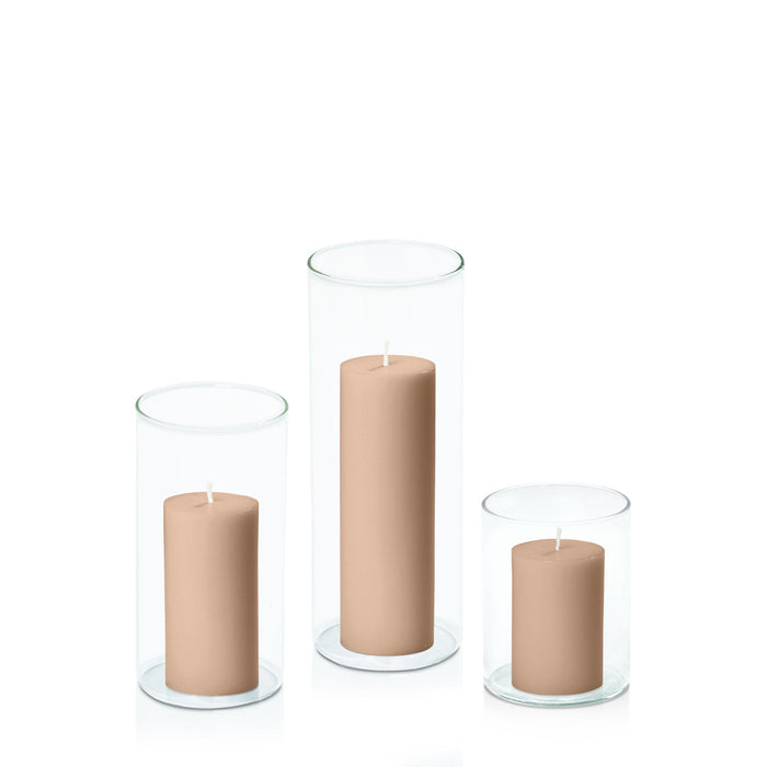 Latte 5cm Pillar in 8cm Glass, Sm - Set of 6