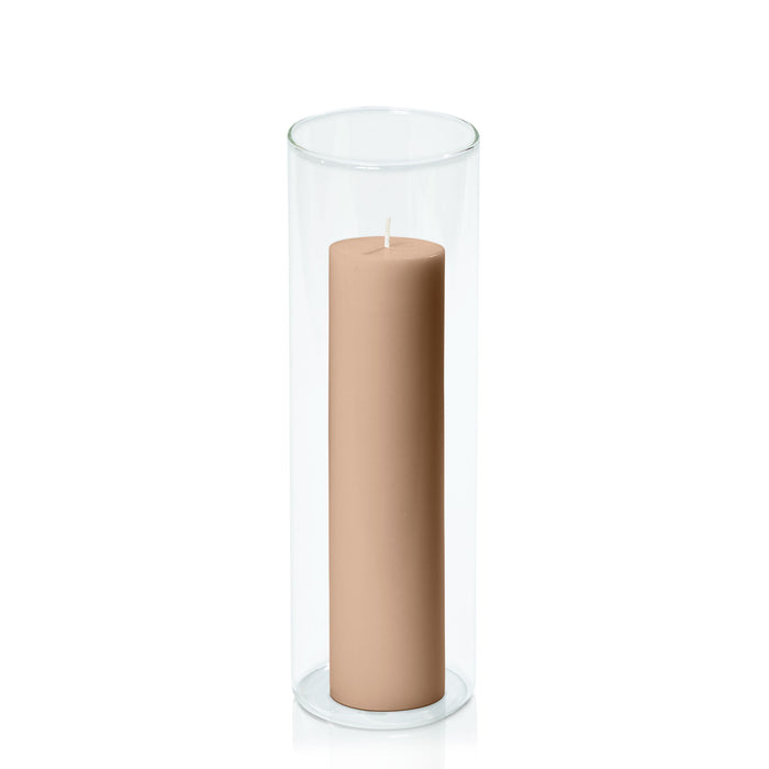 Latte 5cm x 20cm Pillar in 8cm x 25cm Glass Pack of 1