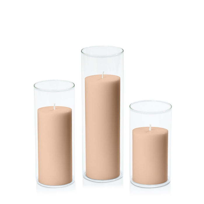 Latte 7cm Pillar in 8cm Glass, Med - Set of 6