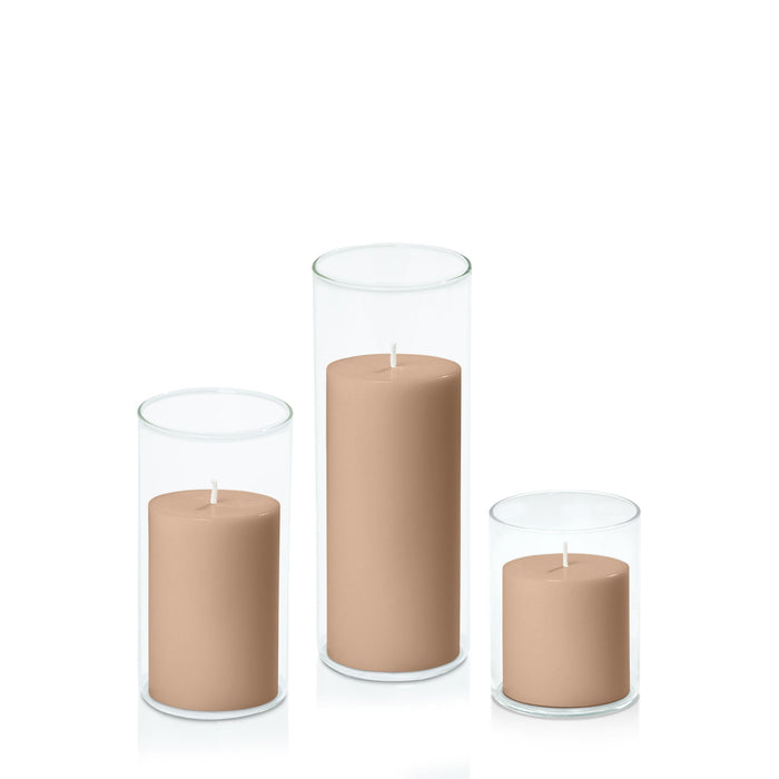 Latte 7cm Pillar in 8cm Glass, Sm - Set of 6