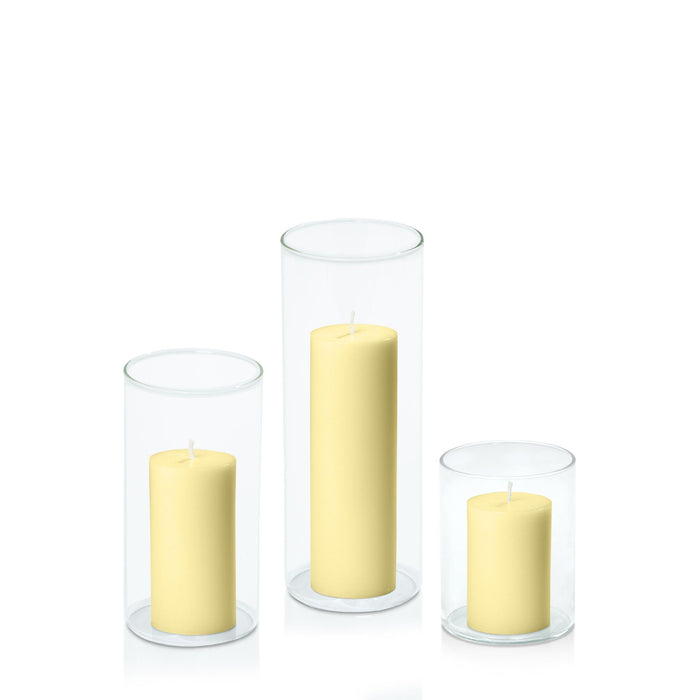 Lemon 5cm Pillar in 8cm Glass, Sm - Set of 6
