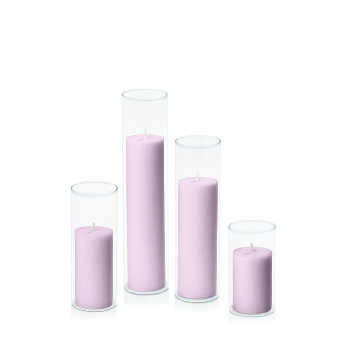 Lilac 5cm Pillar in 5.8cm Glass Set - Med Pack of 1