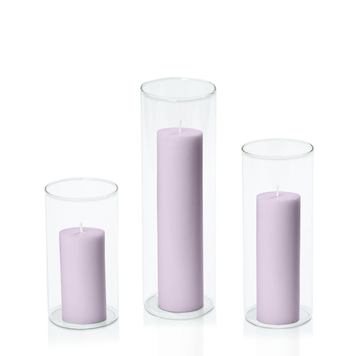 Lilac 5cm Pillar in 8cm Glass, Med - Set of 6