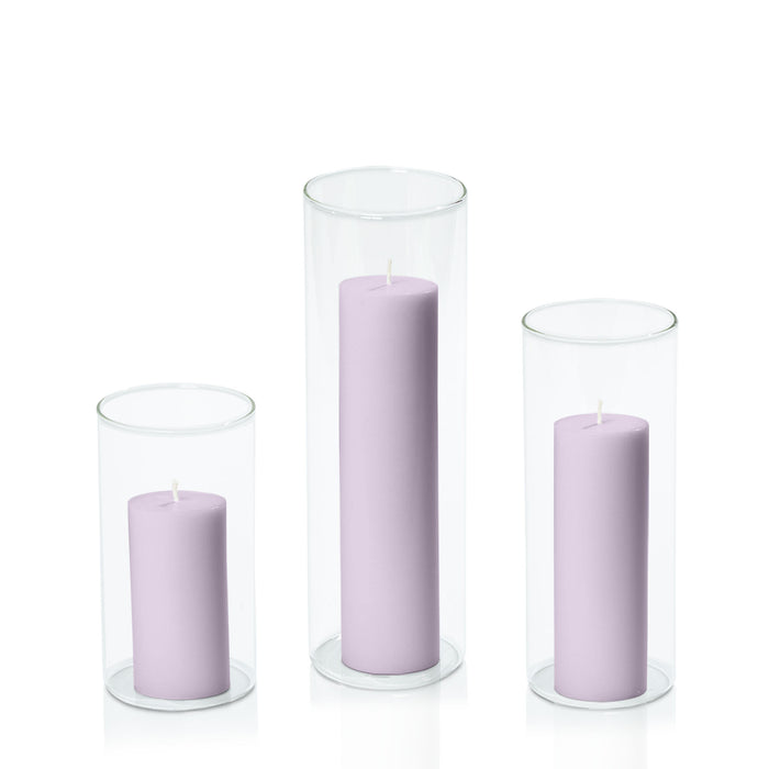 Lilac 5cm Pillar in 8cm Glass Set - Med Pack of 1
