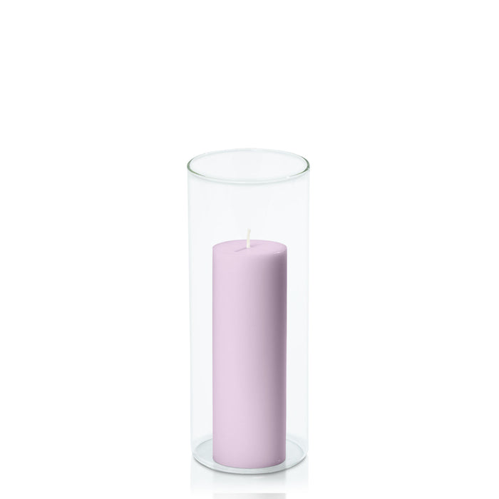 Lilac 5cm x 15cm Pillar in 8cm x 20cm Glass Pack of 1
