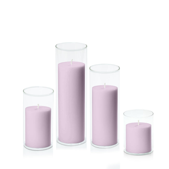 Lilac 7cm Pillar in 8cm Glass, Sm - Set of 6