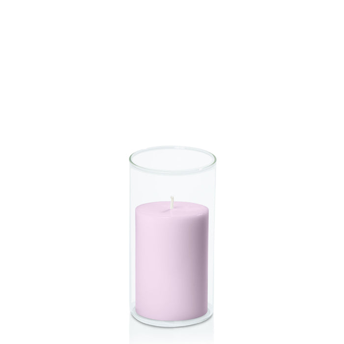 Lilac 7cm x 10cm Pillar in 8cm x 15cm Glass Pack of 1