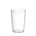 Clear Longplay Sleeve L 16oz shown from a front angle against a white background, displaying the transparent reusable outer sleeve with embossed "Long Keep Cup Play" branding near the rim.
