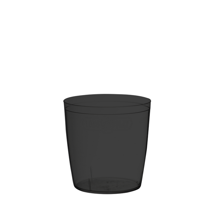 KeepCup Longplay Sleeve in Black, M 12oz size, shown as a standalone product shot against a white background, displaying the translucent dark grey silicone sleeve designed to fit around a reusable cup.