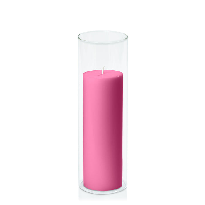 Magenta 7cm x 20cm Pillar in 8cm x 25cm Glass Pack of 1