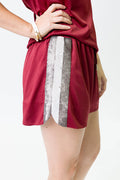 Maroon and Silver Sequin Shorts