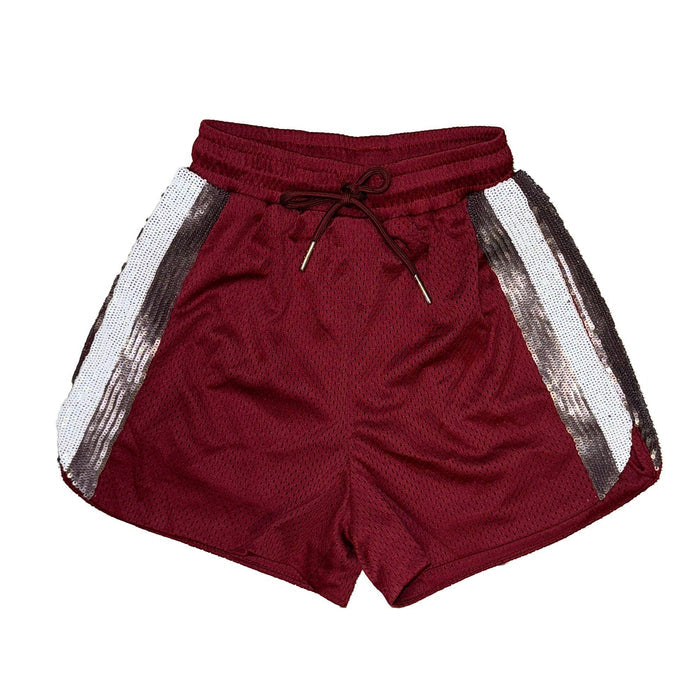 Maroon and Silver Sequin Shorts