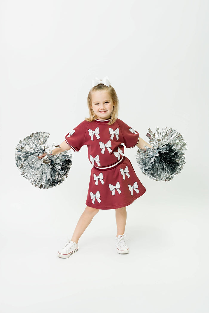 Maroon and White Bows Skort