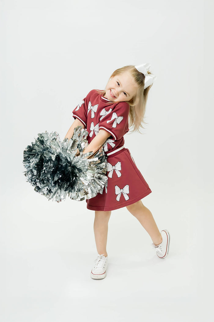 Maroon and White Bows Skort