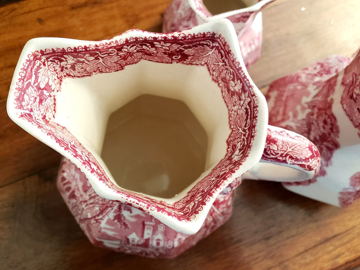 Mason's English Ironstone Pink Transfer ware Jugs VISTA Set of 3, c. 1940's