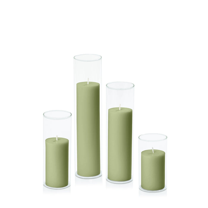 Matcha 5cm Pillar in 5.8cm Glass, Med - Set of 6