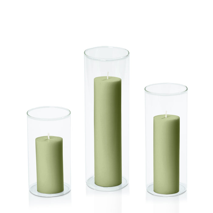 Matcha 5cm Pillar in 8cm Glass, Med - Set of 6