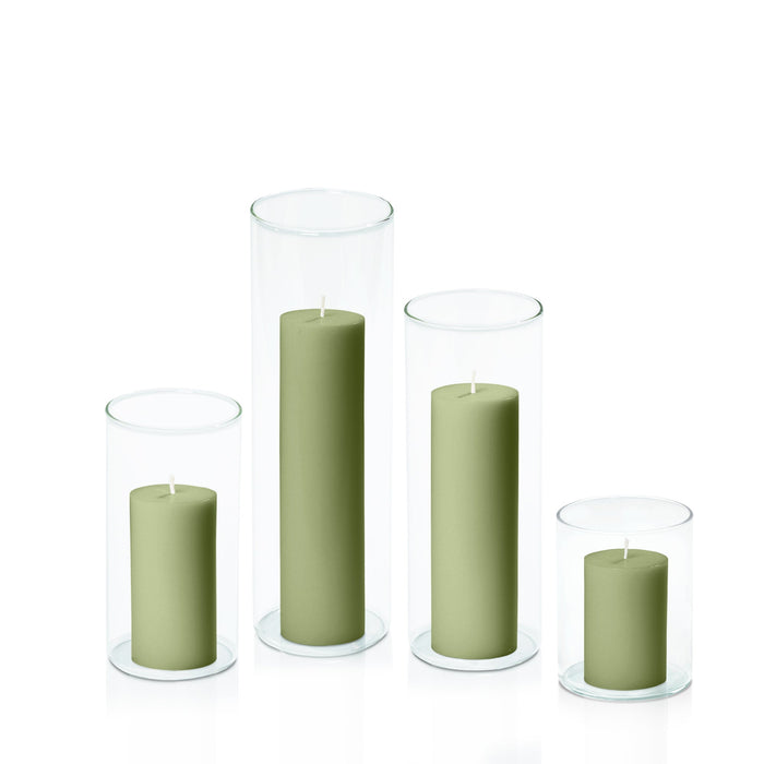 Matcha 5cm Pillar in 8cm Glass, Sm - Set of 6