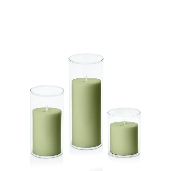 Matcha 7cm Pillar in 8cm Glass, Sm - Set of 6