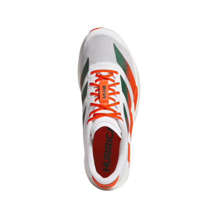 adidas Miami Hurricanes Adizero Evo SL Running Shoes | Cloud White / Dark Green / Collegiate Orange | Men's