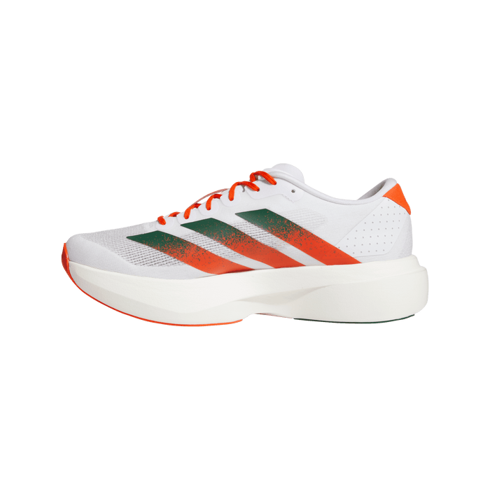 adidas Miami Hurricanes Adizero Evo SL Running Shoes | Cloud White / Dark Green / Collegiate Orange | Men's