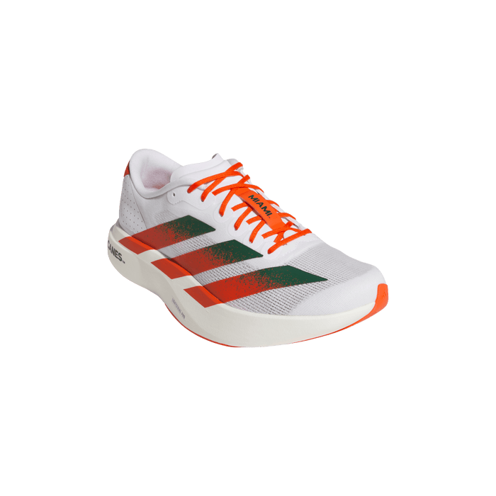 adidas Miami Hurricanes Adizero Evo SL Running Shoes | Cloud White / Dark Green / Collegiate Orange | Men's