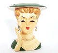 Mid-Century Lady Head Vase - Planter in Green Labeled Lee Wards Japan