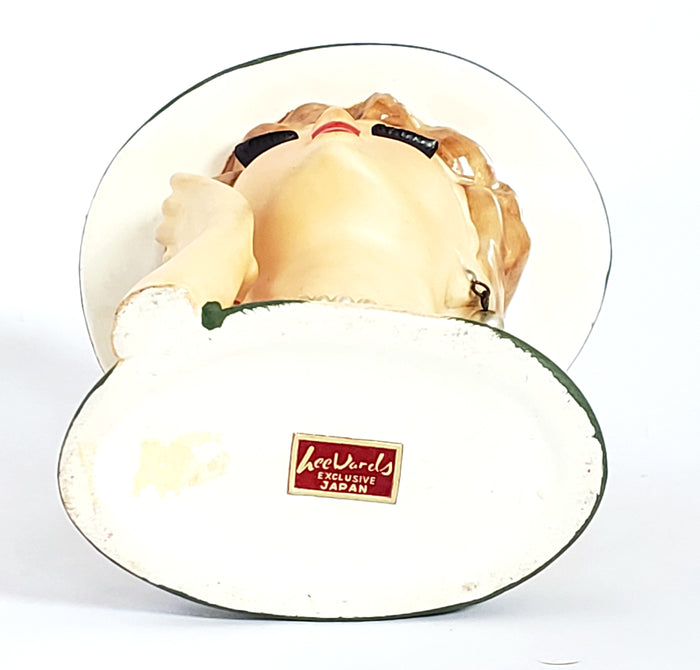Mid-Century Lady Head Vase - Planter in Green Labeled Lee Wards Japan
