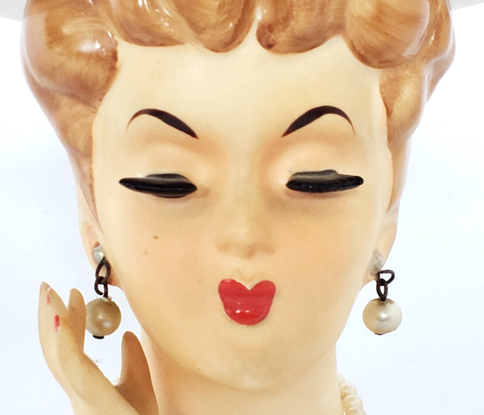 Mid-Century Lady Head Vase - Planter in Green Labeled Lee Wards Japan