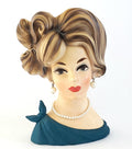 Mid Century Lady Head Vase Planter in Turquoise C7294 by Napcoware 7 1/4 inch