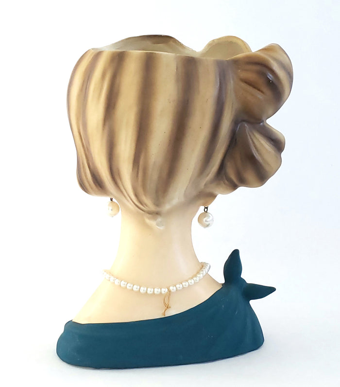 Mid Century Lady Head Vase Planter in Turquoise C7294 by Napcoware 7 1/4 inch