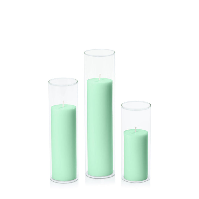Mint Green 5cm Pillar in 5.8cm Glass Set - Lg Pack of 1
