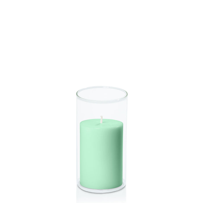 Mint Green 7cm x 10cm Pillar in 8cm x 15cm Glass Pack of 1