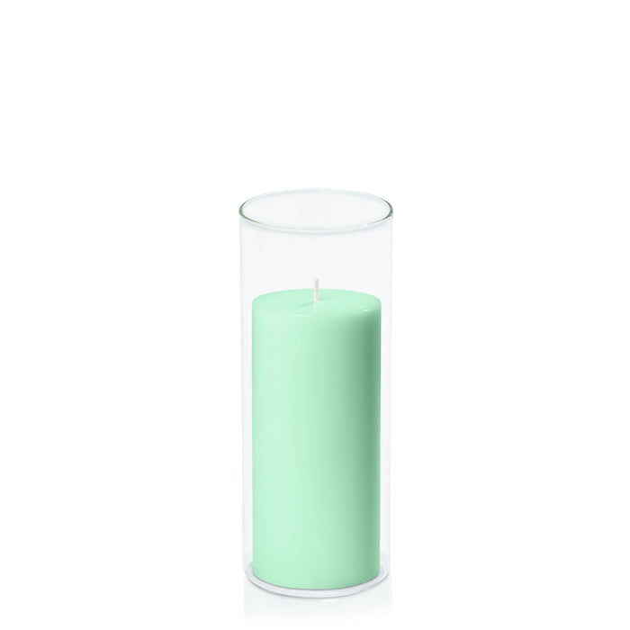 Mint Green 7cm x 15cm Pillar in 8cm x 20cm Glass Pack of 1