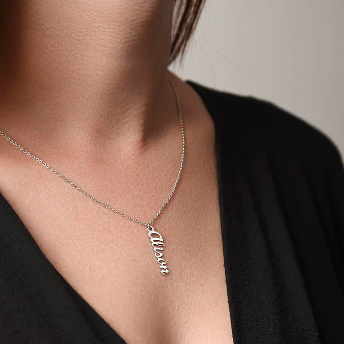Mom Gift, Personalized Vertical Name Necklace (1-4 names): Thank You For A Beautiful Childhood...