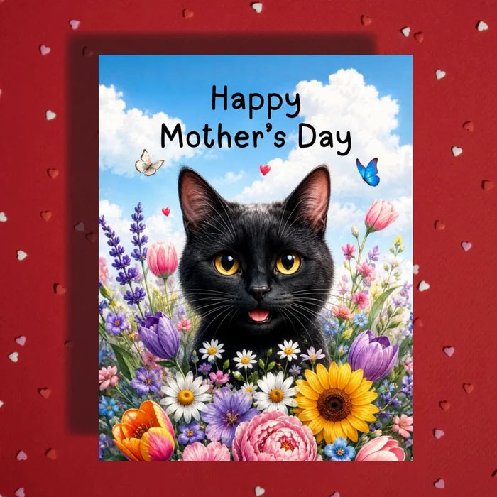 Mother's Day Card, Customizable: Black Cat