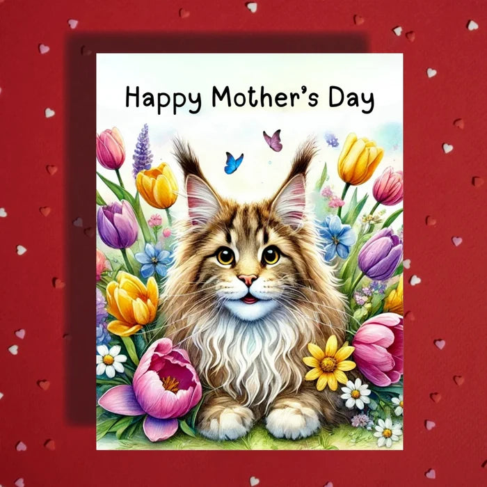 Mother's Day Card, Customizable: Maine Coon Cat