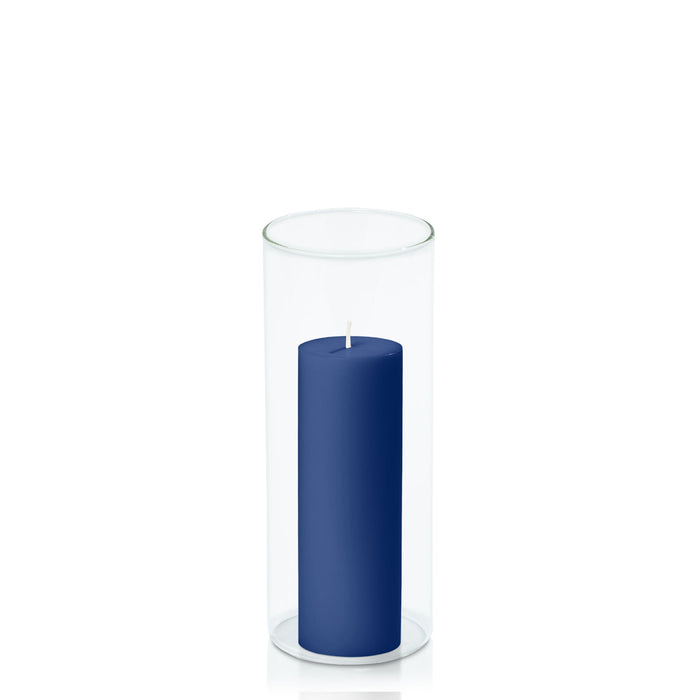 Navy 5cm x 15cm Pillar in 8cm x 20cm Glass Pack of 1