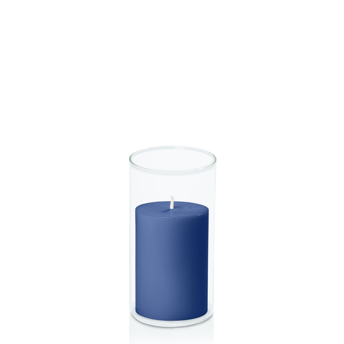 Navy 7cm x 10cm Pillar in 8cm x 15cm Glass Pack of 1