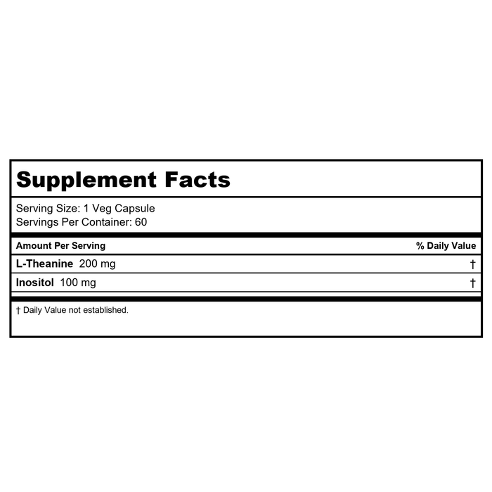 Now Foods L-Theanine Double Strength 200 mg 60 Vcaps - 0147 - Supplement Facts panel