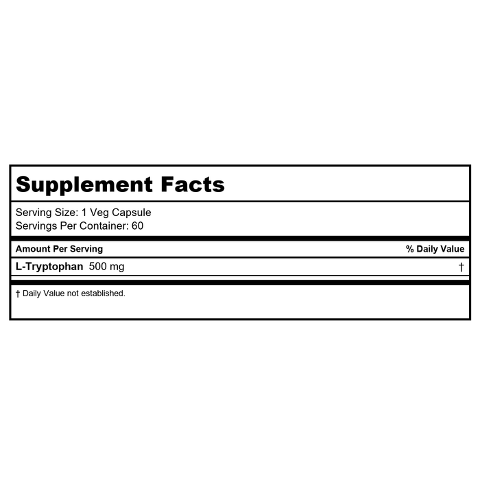 Now Foods L-Tryptophan 500 mg 60 Vcaps - 0166 - Supplement Facts panel