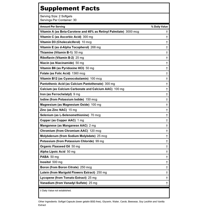 Now Foods Liquid Multi Gels 60 Softgels - 3816 - Supplement Facts panel
