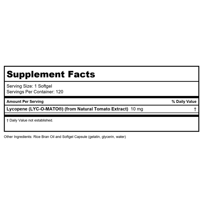 Now Foods Lycopene 10 mg 120 Softgels - 3061 - Supplement Facts panel