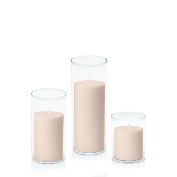 Nude 7cm Pillar in 8cm Glass, Sm - Set of 6