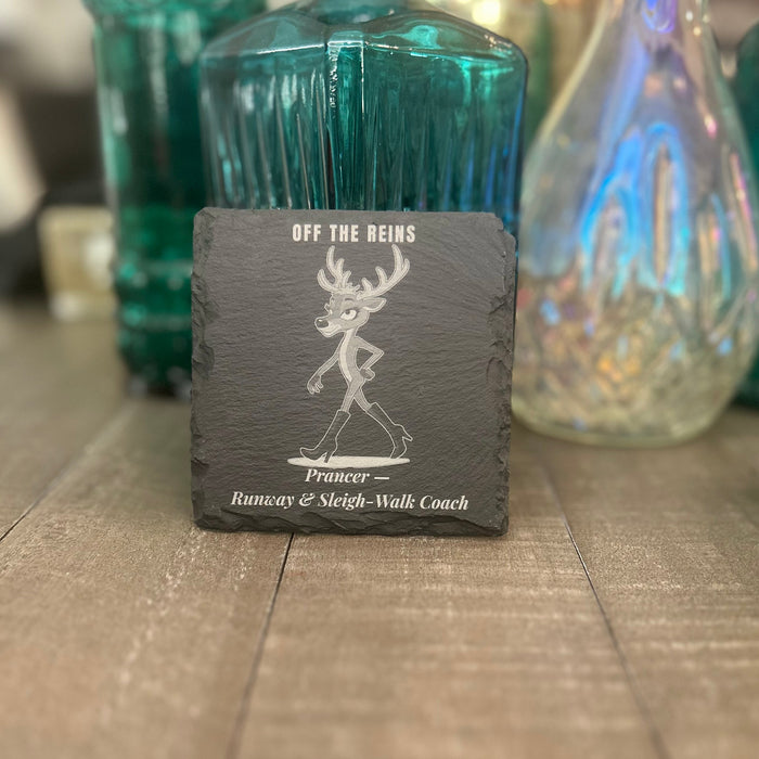 OFF THE REIGNS — PRANCER RUNWAY & SLEIGH-WALK COACH | SLATE COASTER 2-PACK