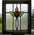 Old Leaded Stained lass Window Original White Chippy Wood Frame TULIP