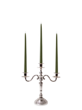 Olive 35cm Taper Candles with Antique Silver Penelope 3-Arm Candelabra - Set of 4