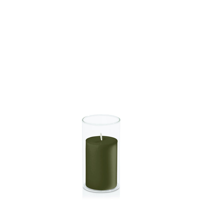 Olive 5cm x 7.5cm Pillar in 5.8cm x 12cm Glass Pack of 1